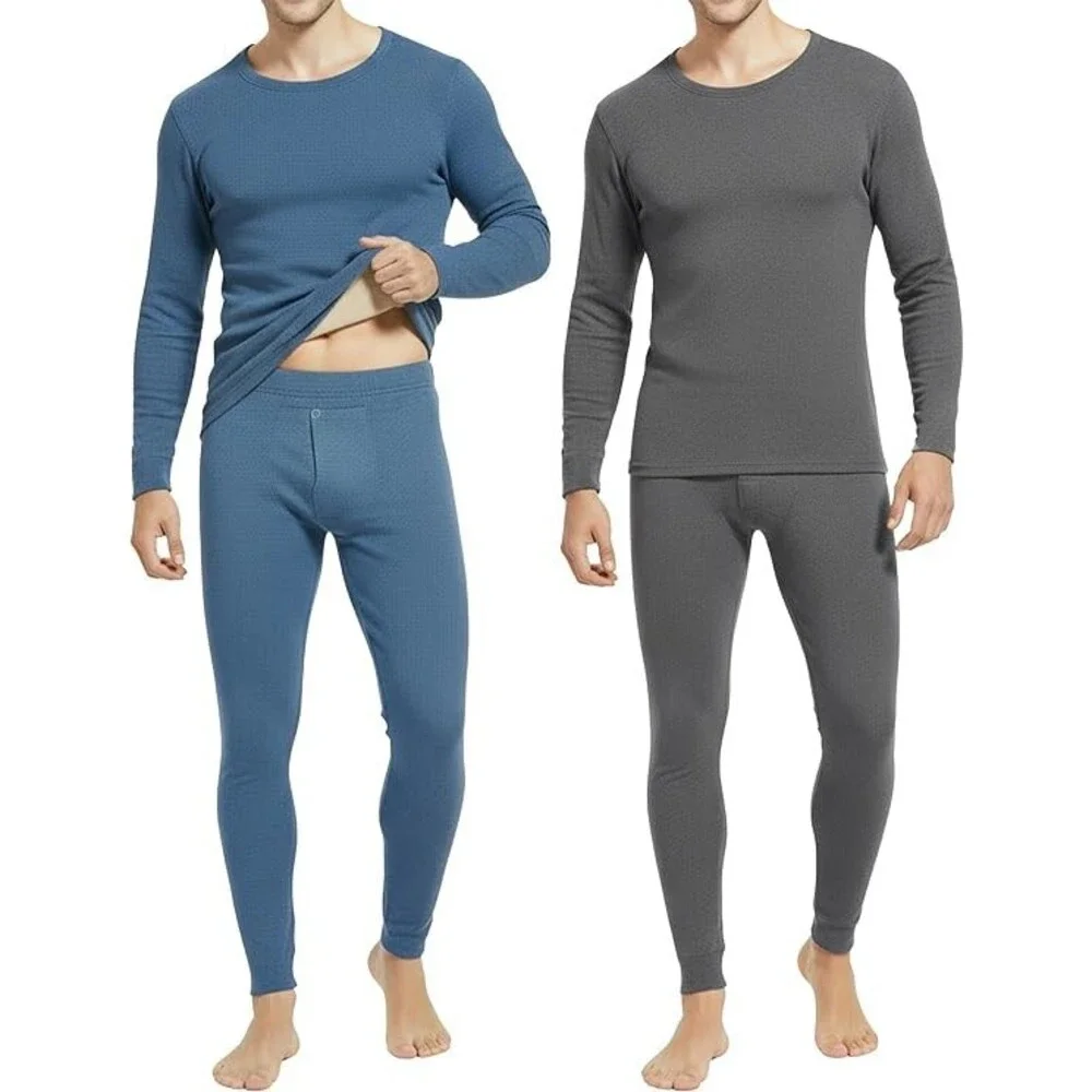 Patelai Men's 2 Pack Thermal Underwear Fleece Lined Long Winter Base Layer Set L